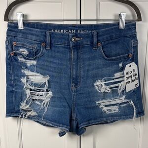 American Eagle Curvy High-Rise Shortie Denim Shorts Size 10 Distressed